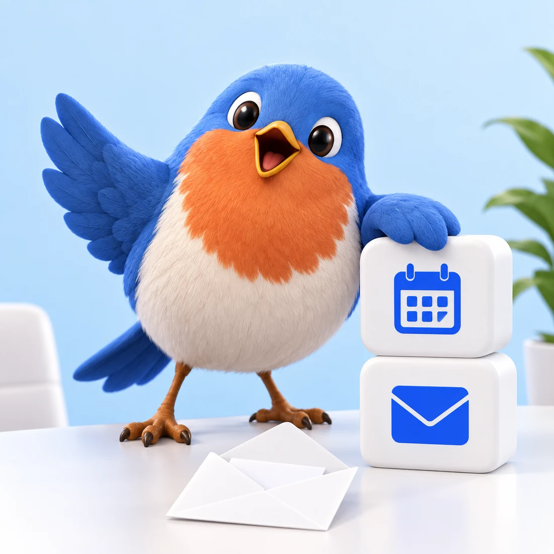 DeskRobin, a blue robin beside appointment and customer-message blocks